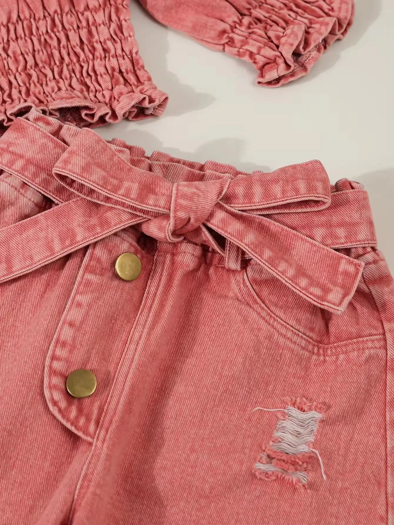 Girls Off-shoulder Top And Rugged Jeans Co-ord Set