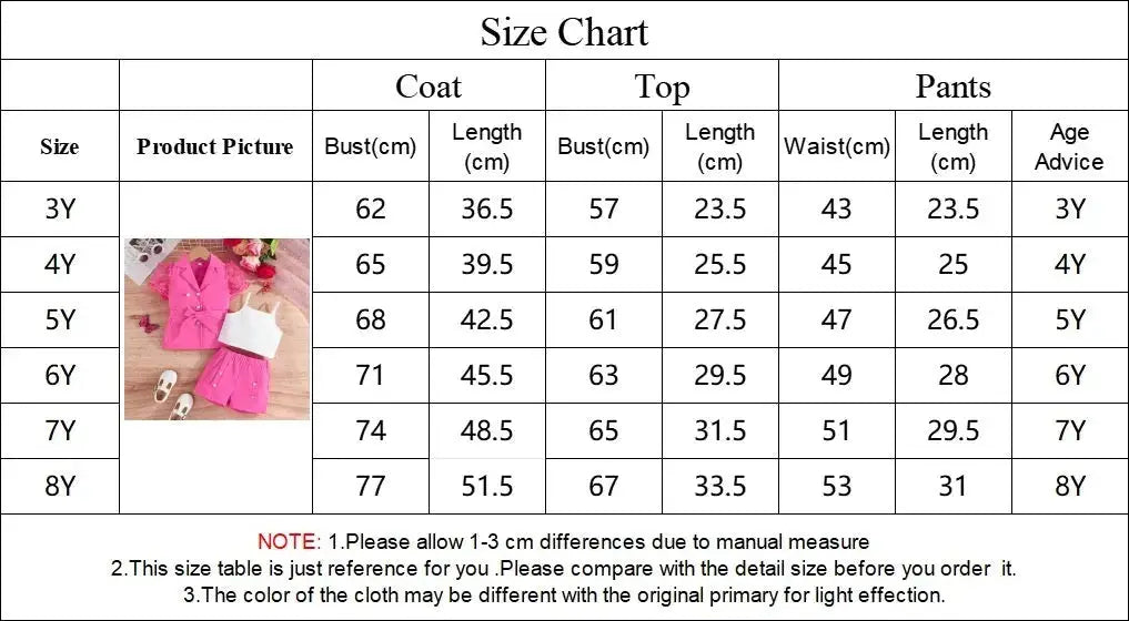 Girls Pink 3-Piece Set with Bow Blazer, White Crop Top & Shorts