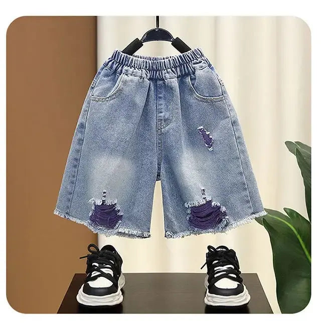 Boys Black Graphic T-shirts And Rugged Shorts