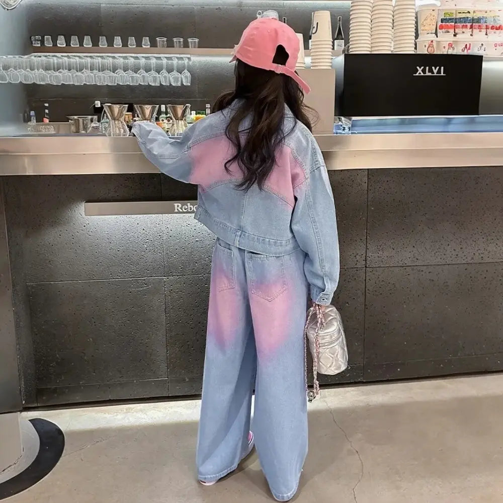 Girls Blue-Pink Denim Co-ord Set