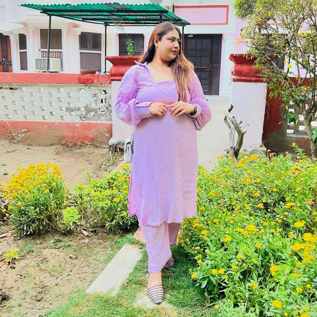 Bunaai Lavender Crushed Cotton Coord Set