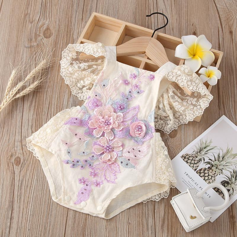 Enchanted Embroidered Lace Baby Girls Romper