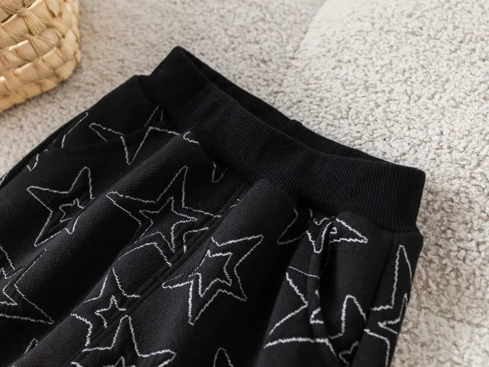 Boys Black Starry Co-Ord With Button Details