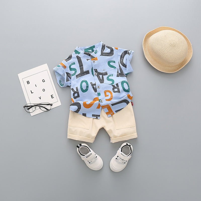 Blue Alphabet Printed Shirts and Shorts