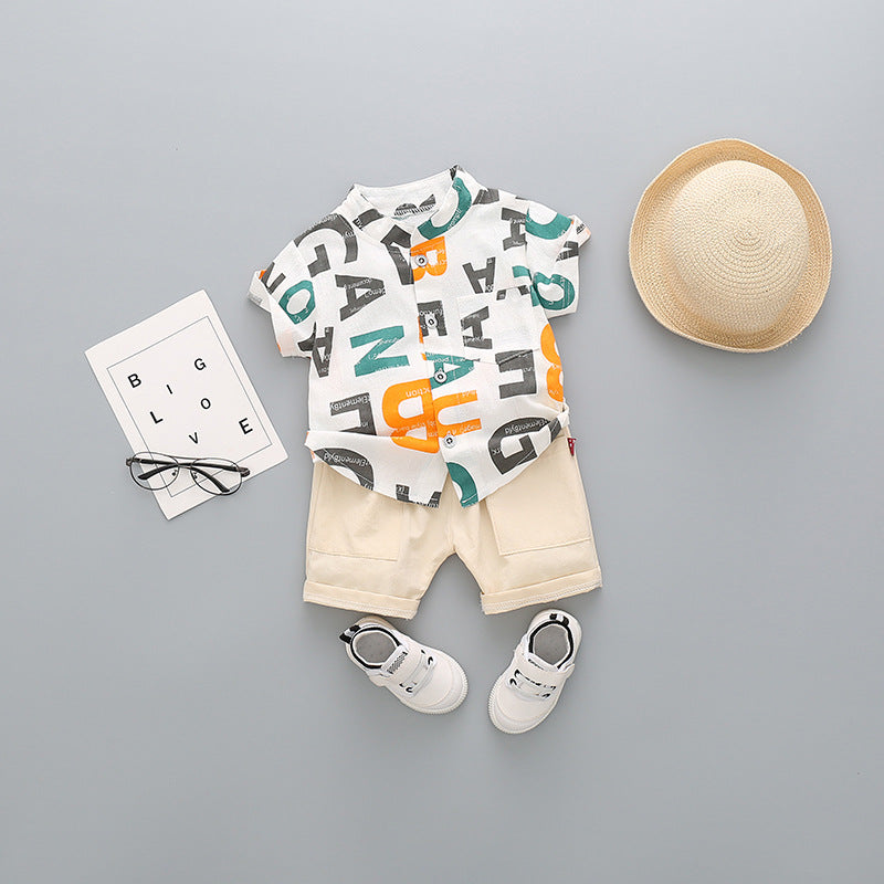 White Alphabet Printed Shirts and Shorts