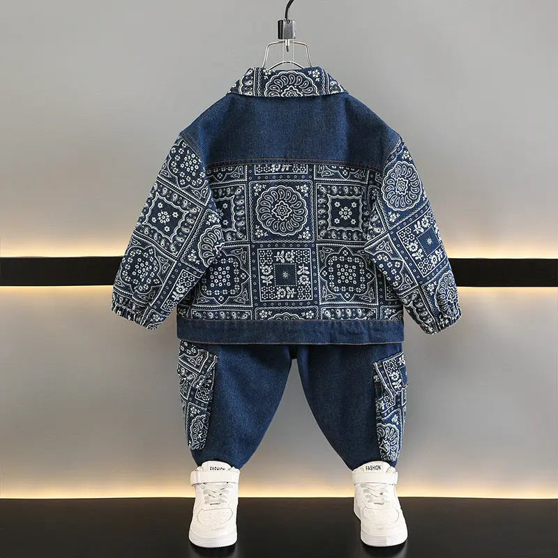 Boys Blue Denim Graphic-Print Co-Ord Set