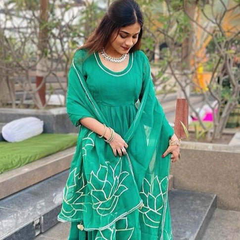 Bunaai Emerald Green Georgette Suit Set