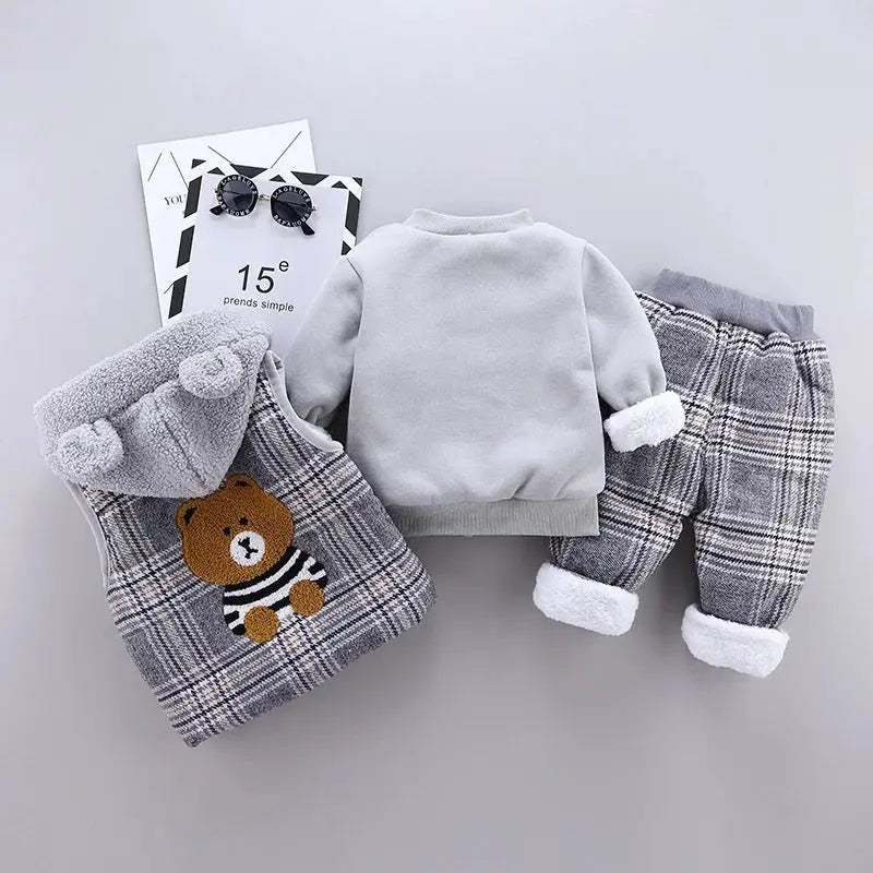 Boys Plaid 3 Pcs Winter Set