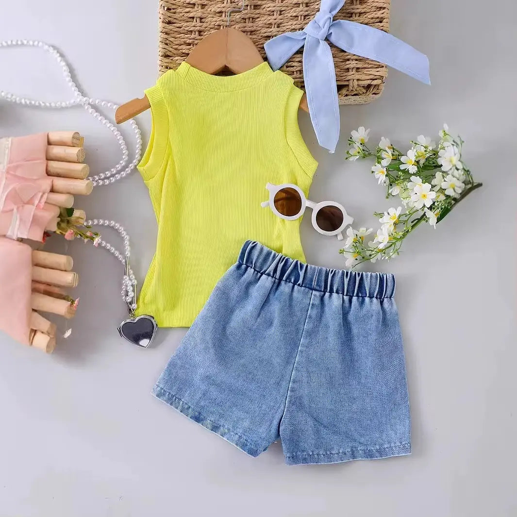 Girls Yellow Tank Top With Shorts