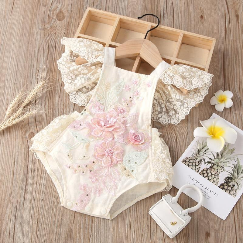 Enchanted Embroidered Lace Baby Girls Romper