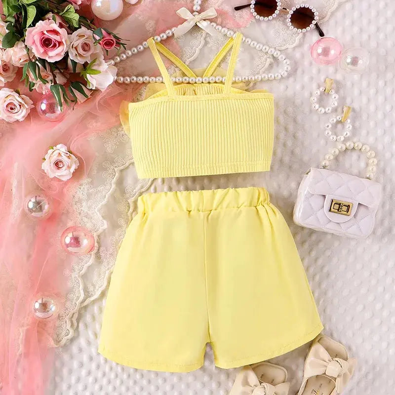 Girls Yellow Organza Top And Skirt