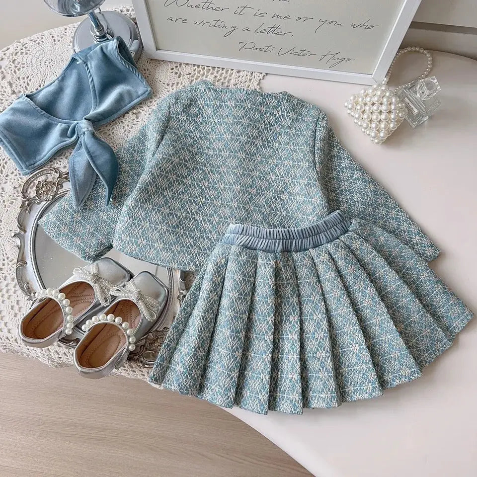 Girls Elegant Coat And Skirt Set