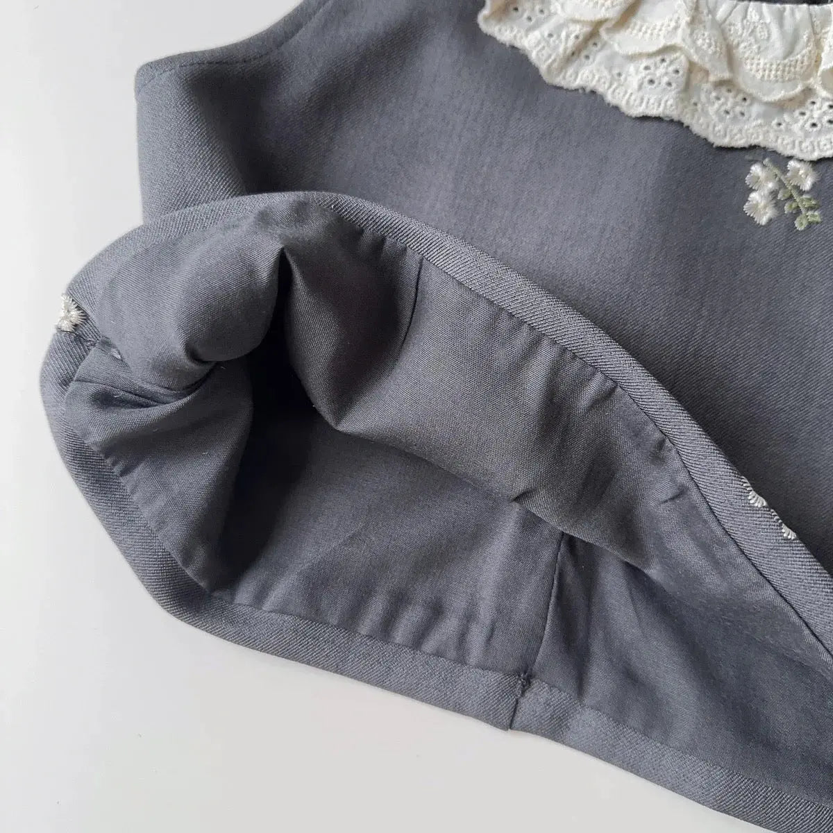 Girls Grey Crop Top And Pleated Skirt With Lace Detail