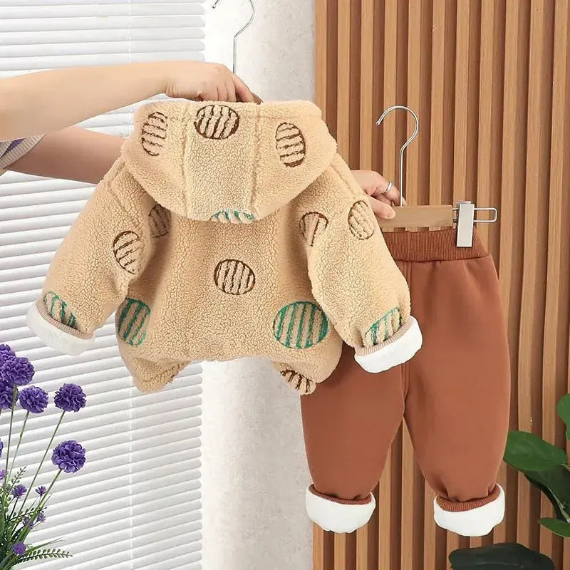 Boys Fleece Jacket With T-shirt And Pants 3 Pcs Set