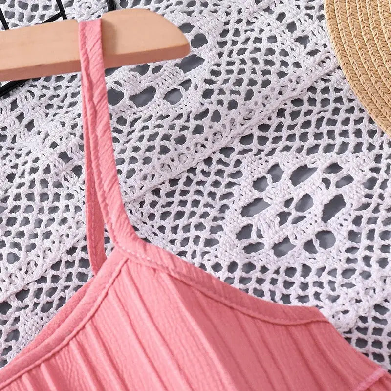 Girls Pink Pleated Crop Top And Plazzo 2 Pcs Set