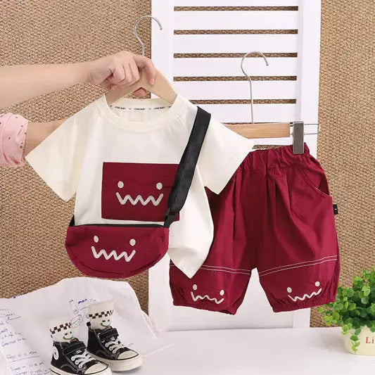 Boys Graphic T-shirt And Shorts With Bag