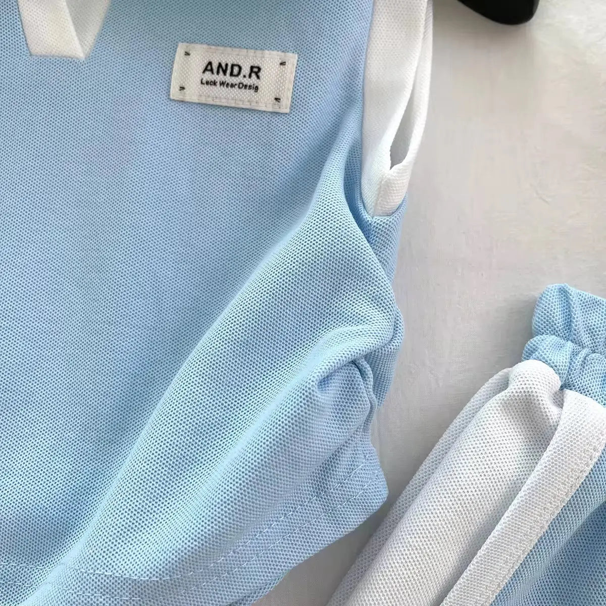 Girls Light Blue Polo Top And Shorts 2 Pcs Set