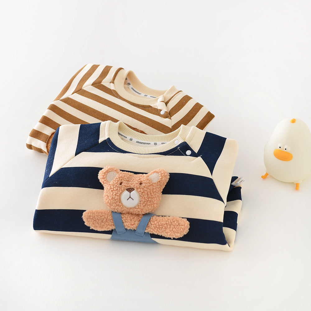 Cozy Striped Baby Boys Girls Teddy Bear Romper
