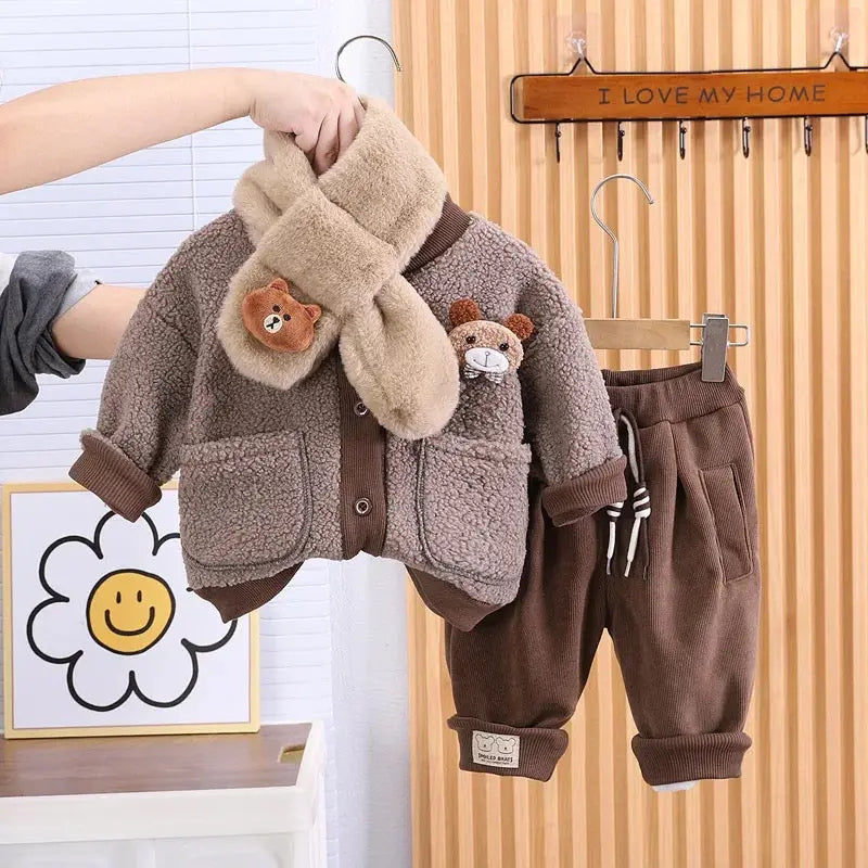 Boys Winter Brown Set With Muffler 3 Pcs Set
