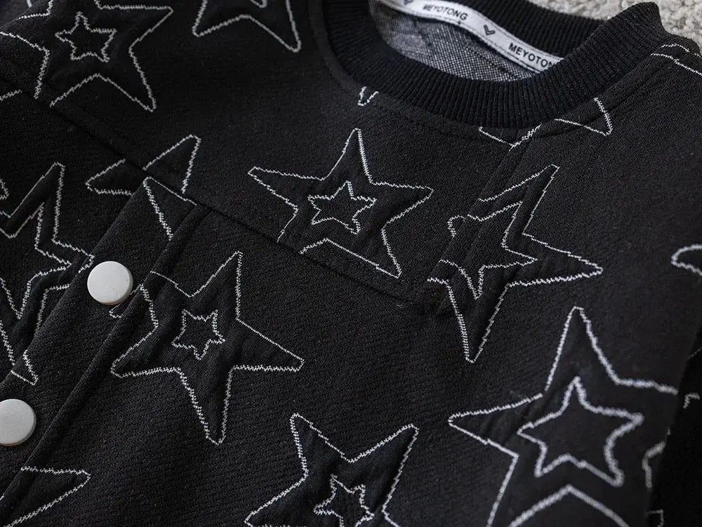 Boys Black Starry Co-Ord With Button Details