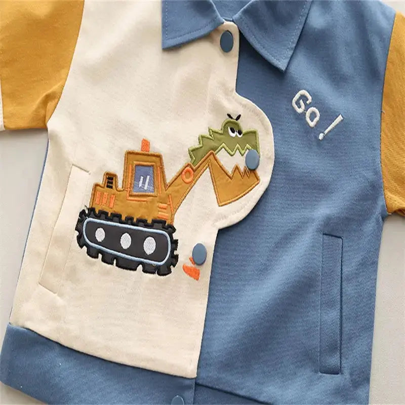 Boys Trendy Colorblock Shacket, Tee and Pants 3 Pcs Set