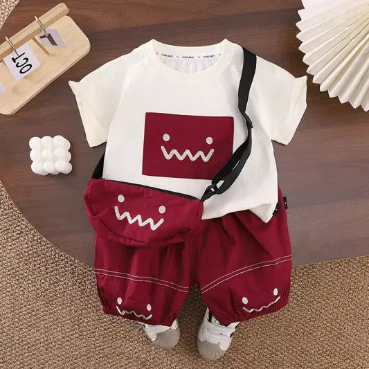 Boys Graphic T-shirt And Shorts With Bag