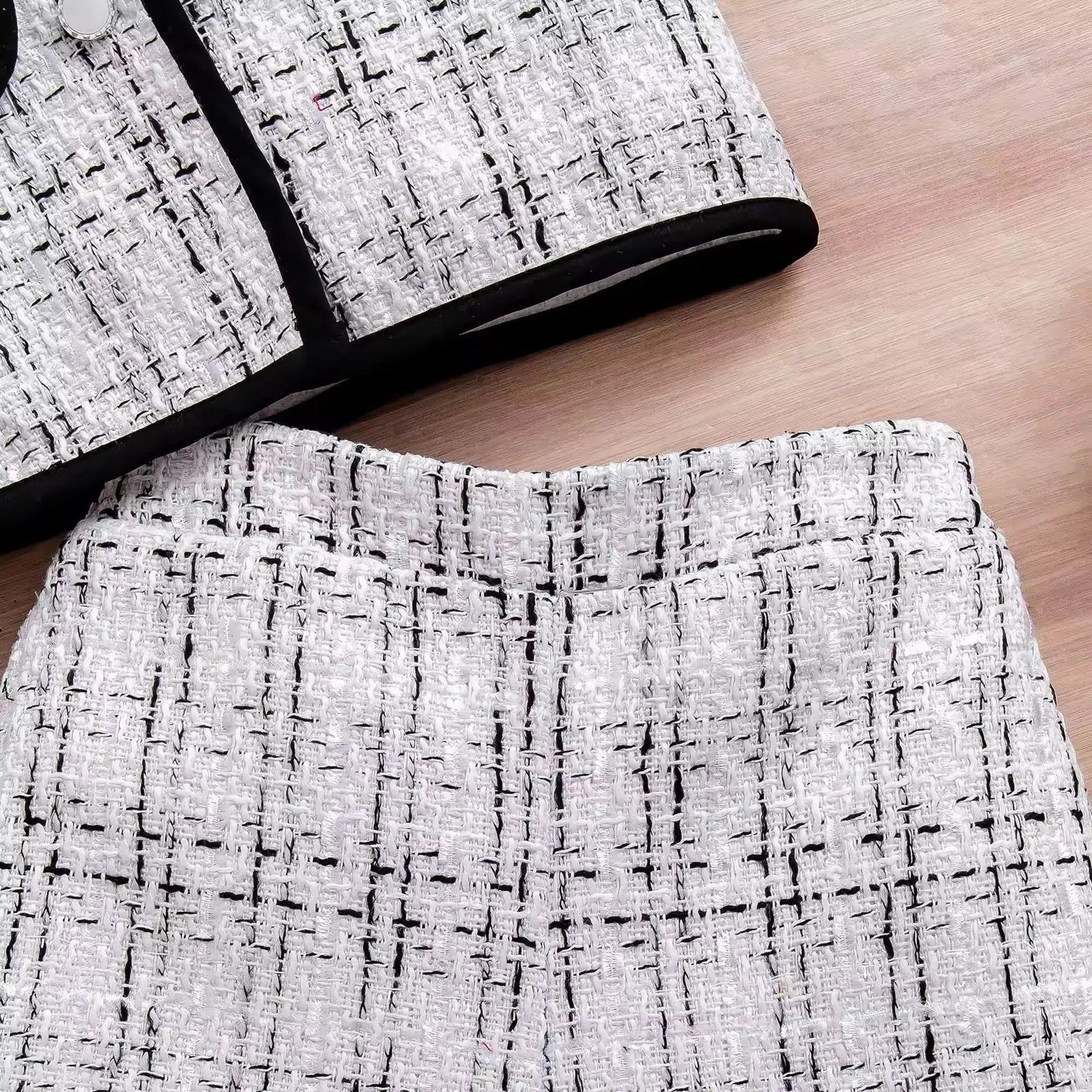 Girls White Tweed Plaid Co-ord Set