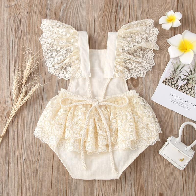 Enchanted Embroidered Lace Baby Girls Romper