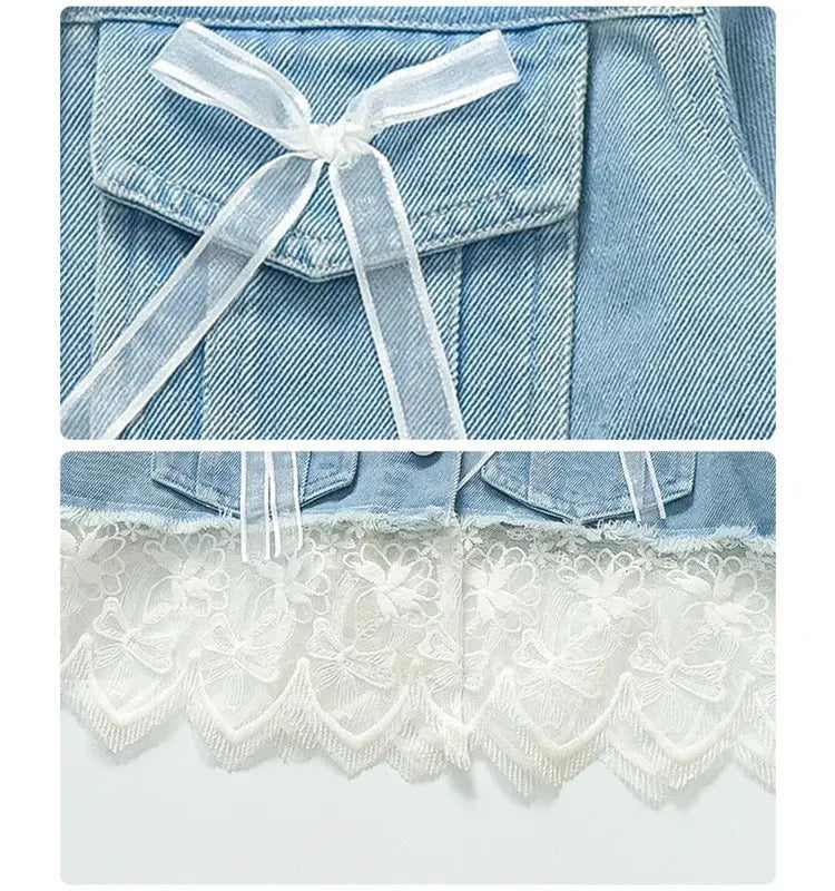 Girls Denim Co-ord Set With Frills Detail