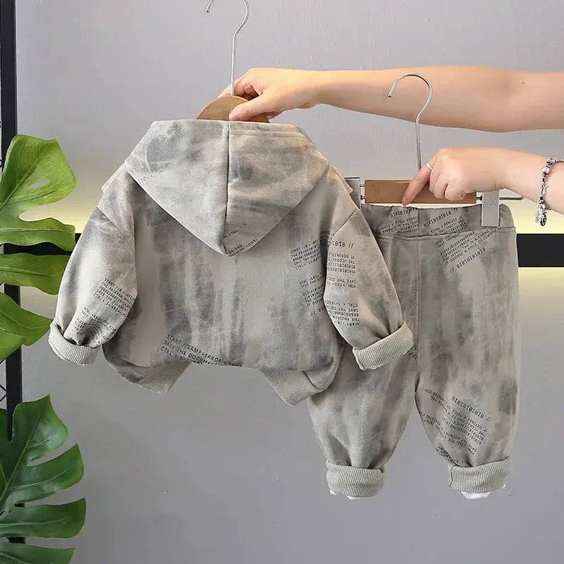 Boys Khaki Hoodie & Pants Outfit Set