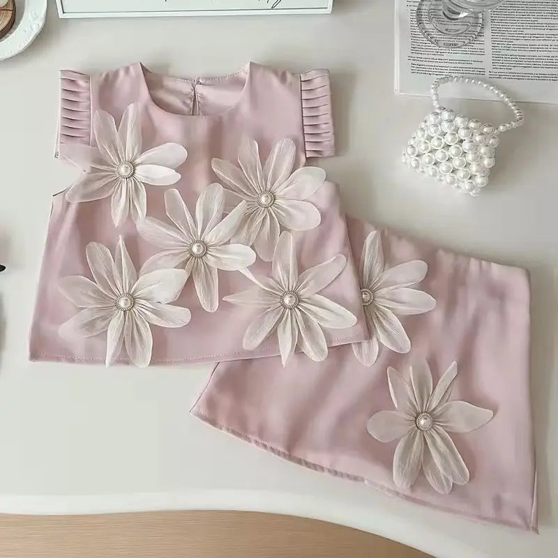 Girls Embellished Top And Skirt Set