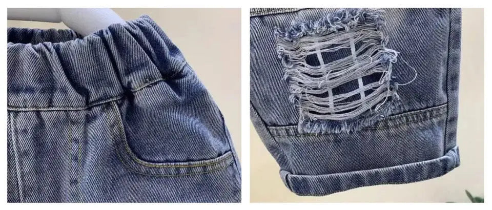 Boys Striped T-shirt And Ripped Shorts Set