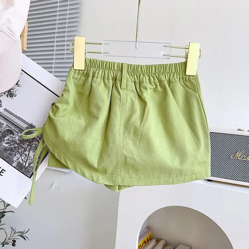 Girls Green Striped Top And Shorts 2 Pcs Set