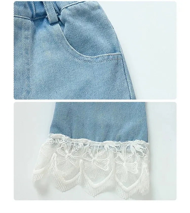 Girls Denim Co-ord Set With Frills Detail