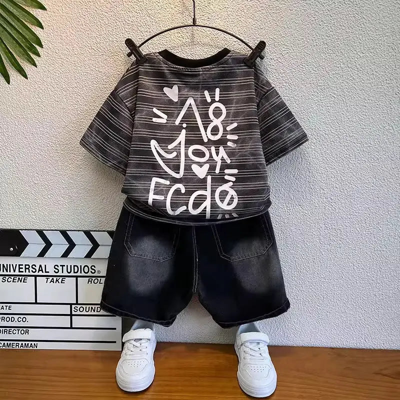 Boys Striped-Printed T-shirt And Shorts Set