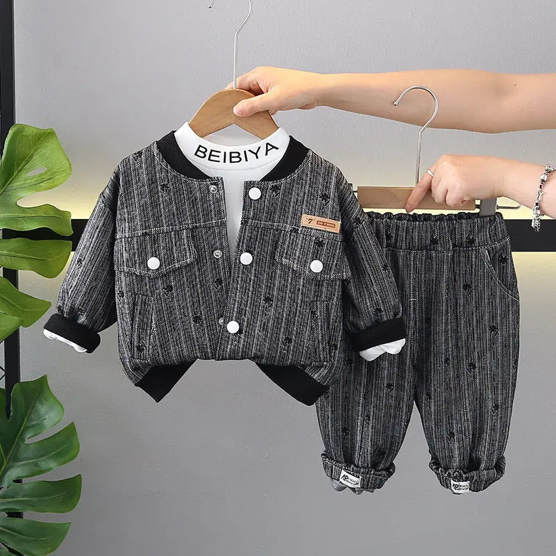 Boys Striped Double-Pocket 3 Piece Set