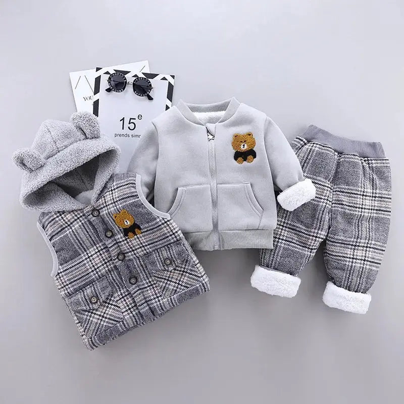 Boys Plaid 3 Pcs Winter Set