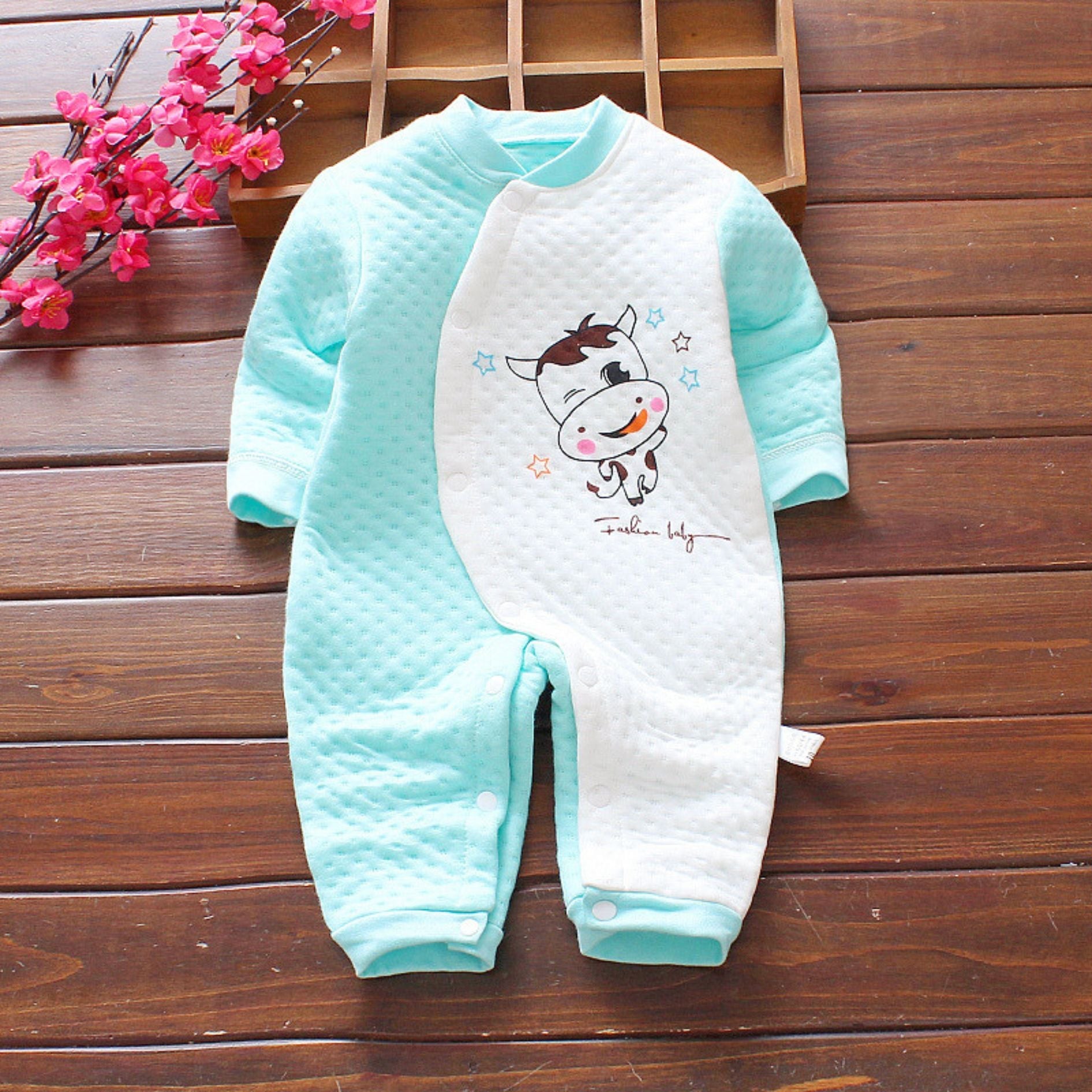 Adorable Blue Patterned Baby Boys Girls Romper