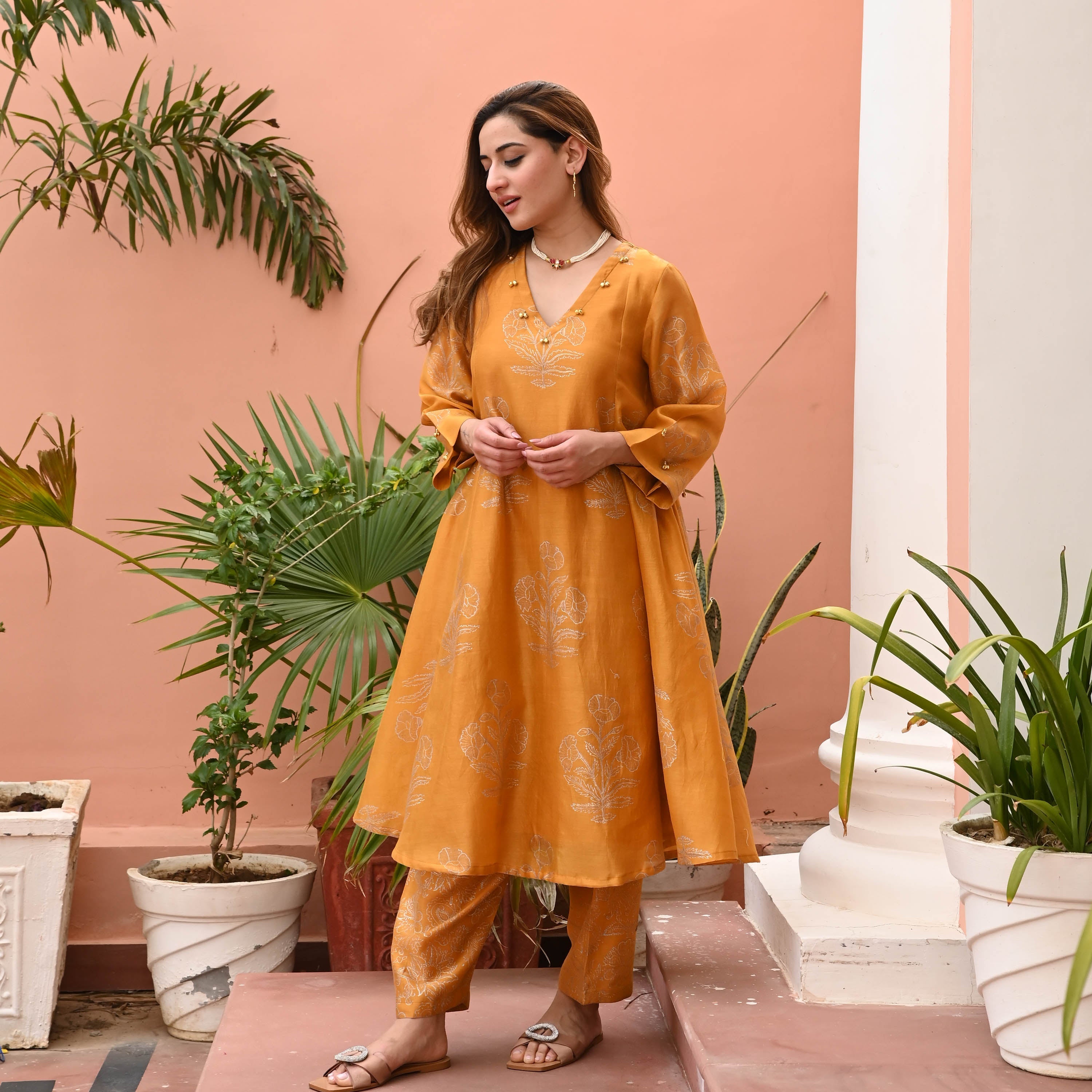 Mustard Chanderi Kurta Set