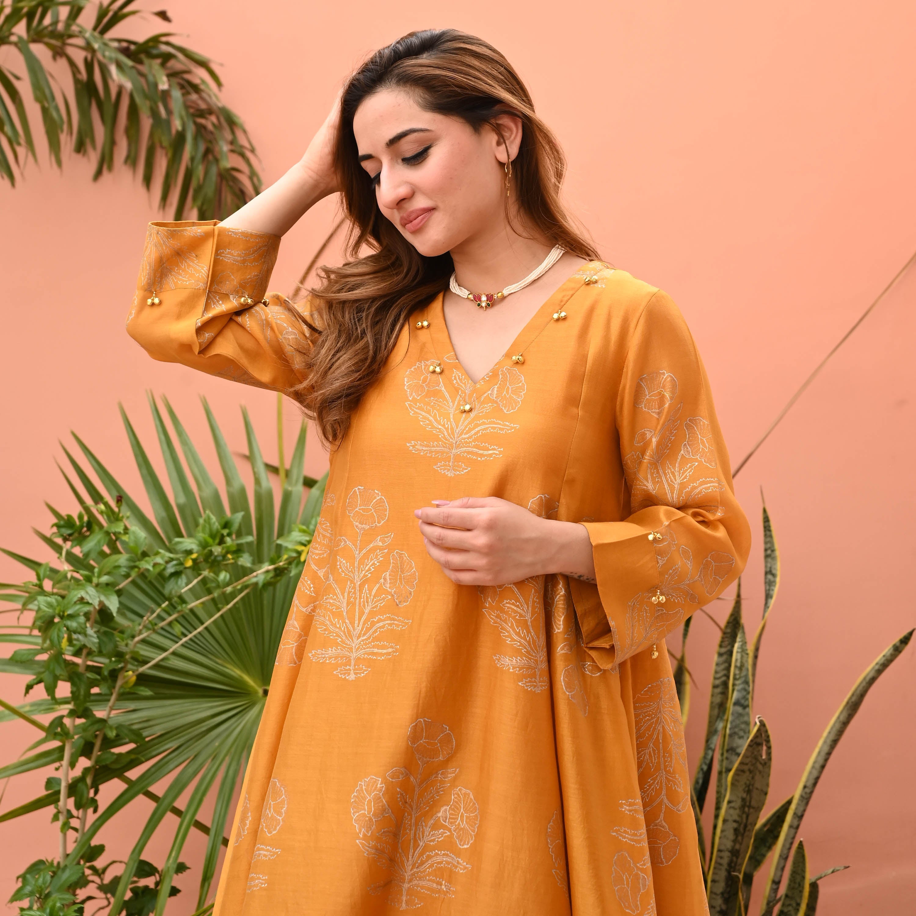 Mustard Chanderi Kurta Set