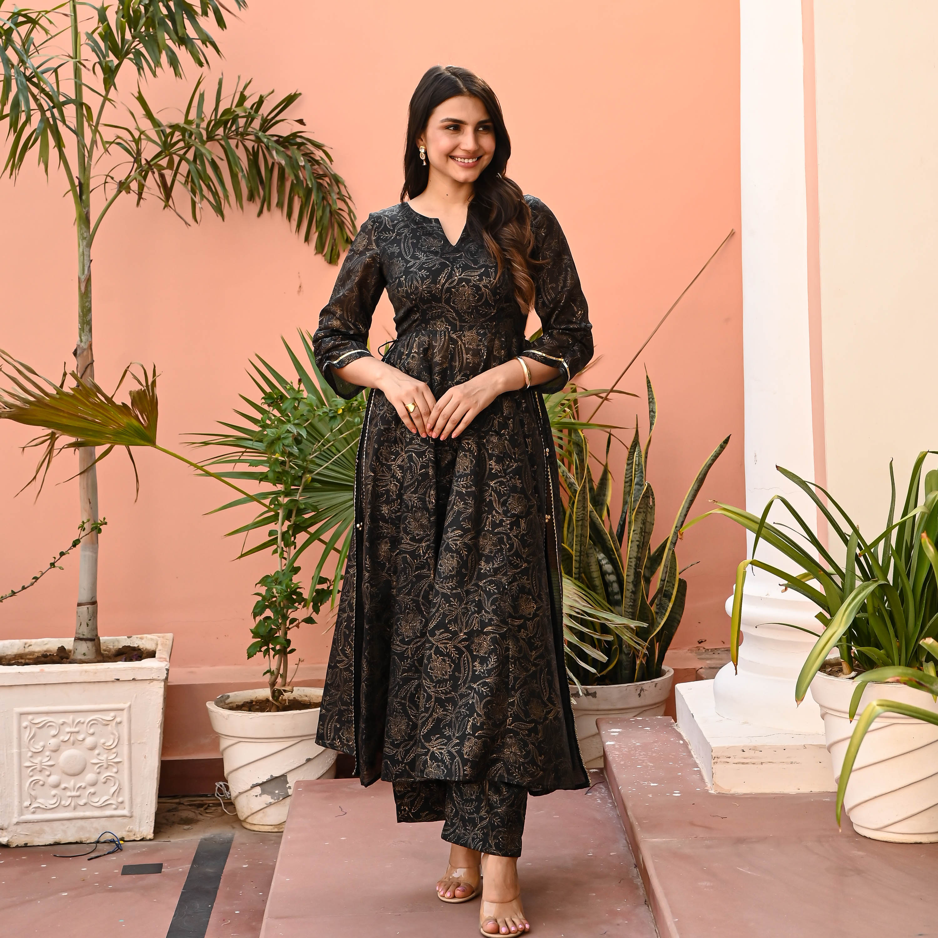 Black Handblock Printed Kurta Set