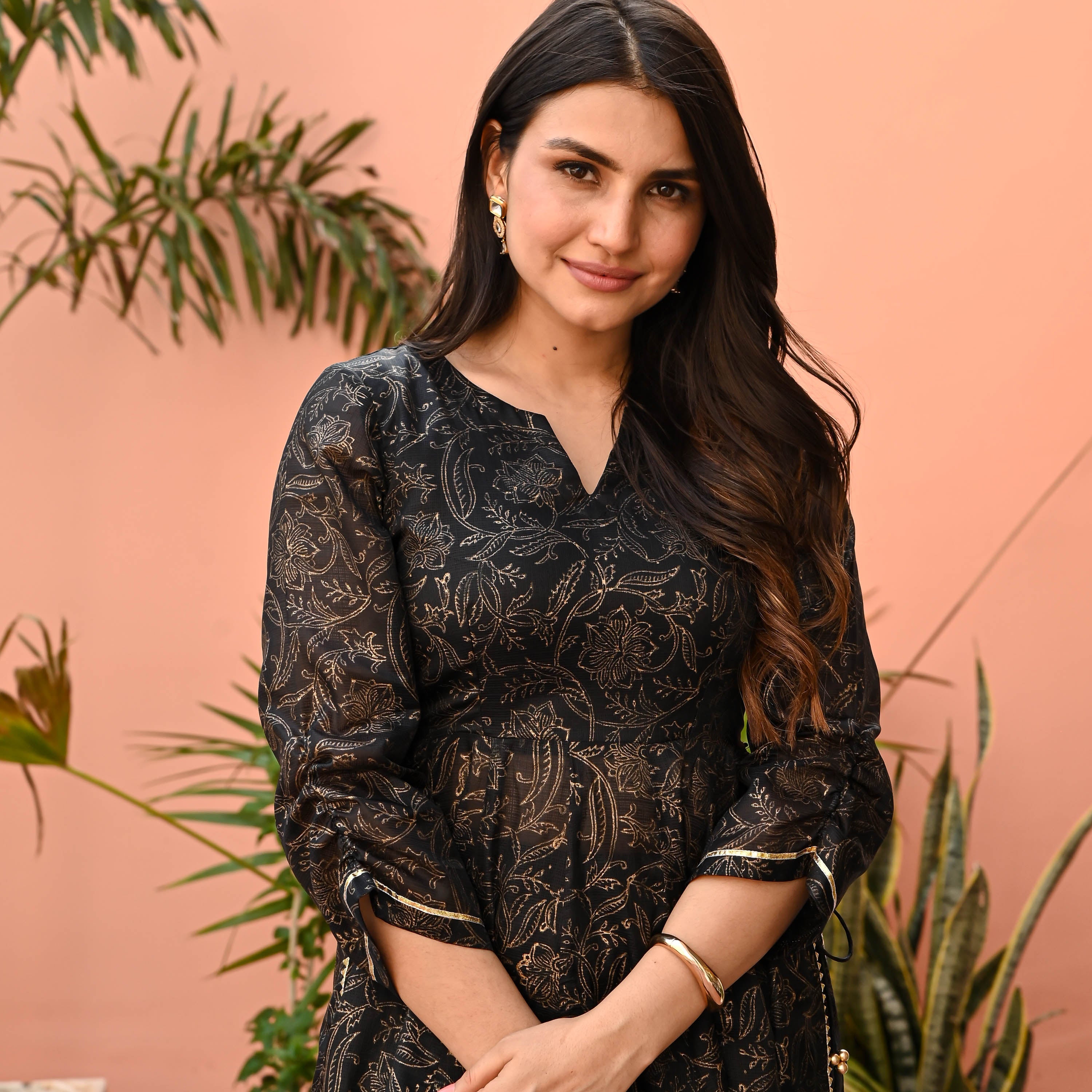 Black Handblock Printed Kurta Set