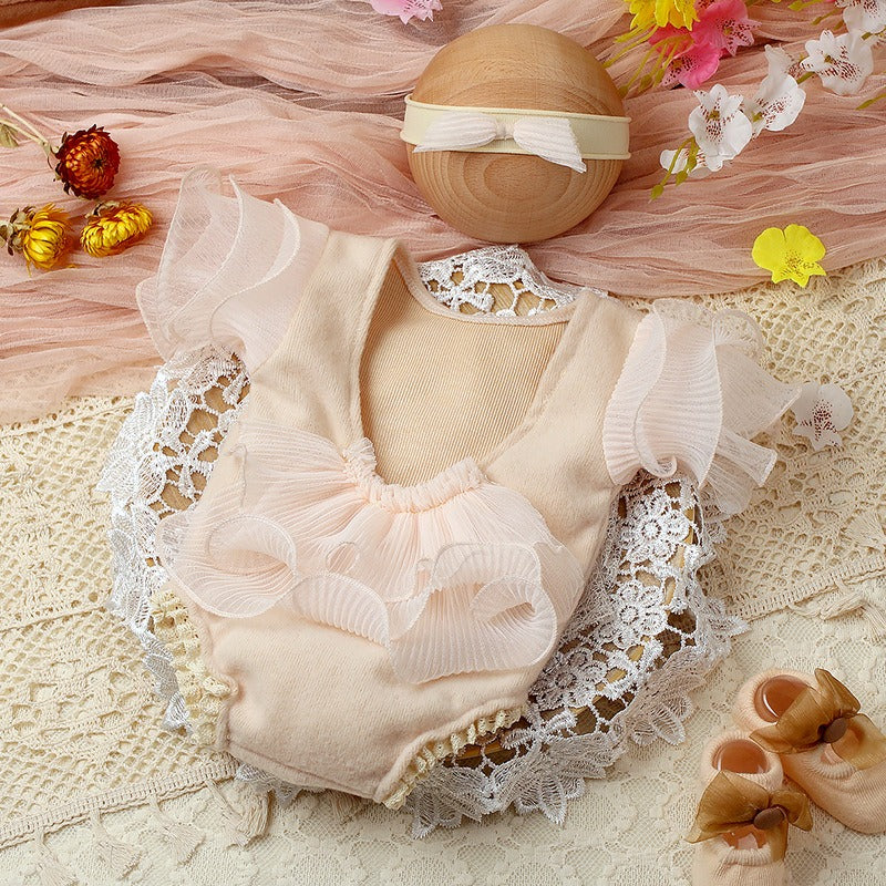 Aria Lace Photoshoot Baby Romper Set with Headband