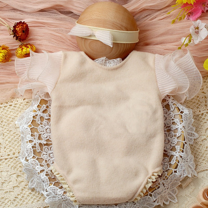 Aria Lace Photoshoot Baby Romper Set with Headband