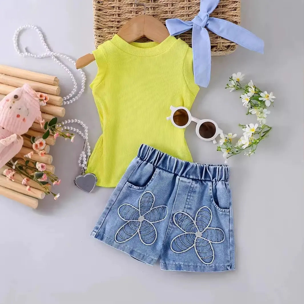 Girls Yellow Tank Top With Shorts