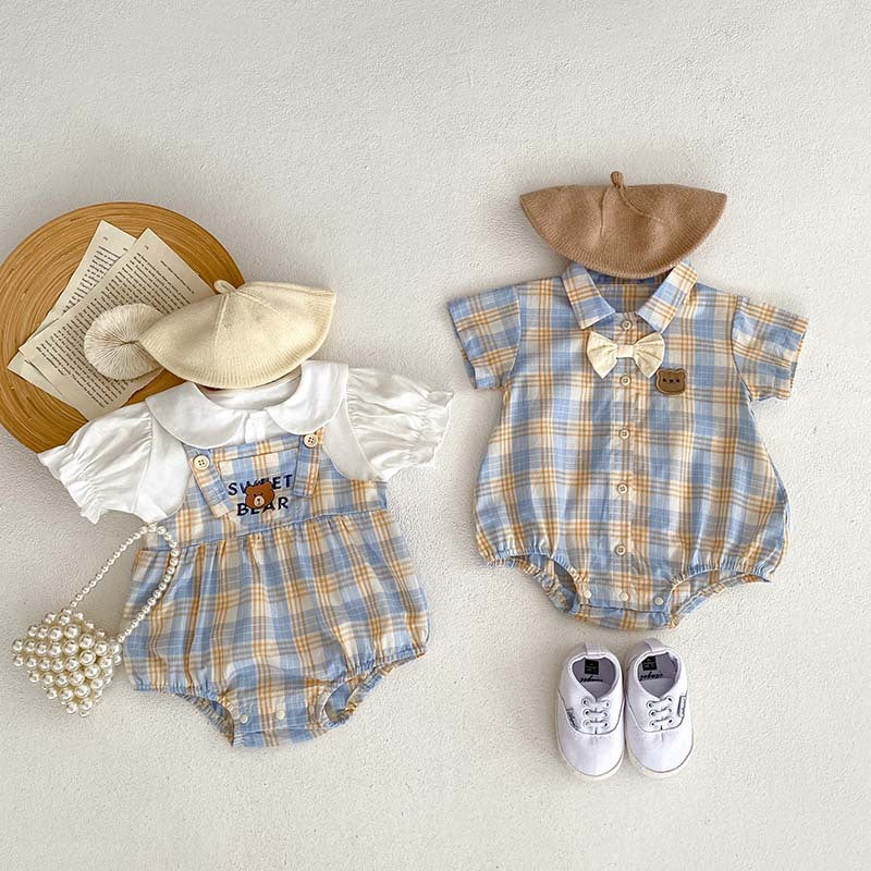 Bear Plaid Baby Rompers - Girls and Boys