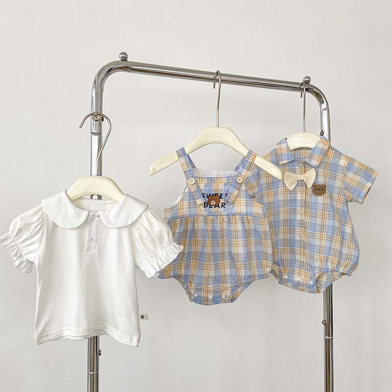 Bear Plaid Baby Rompers - Girls and Boys