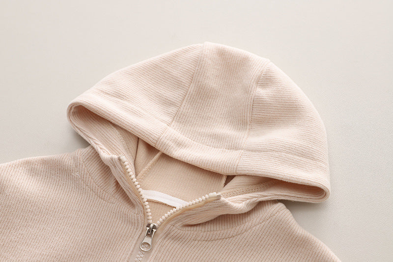 Beige Hooded Boys Sweatsuit Set