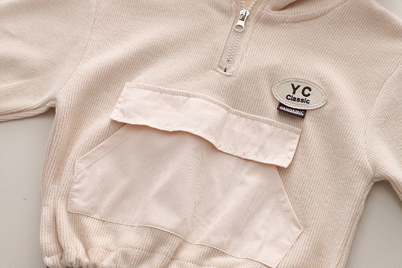 Beige Hooded Boys Sweatsuit Set
