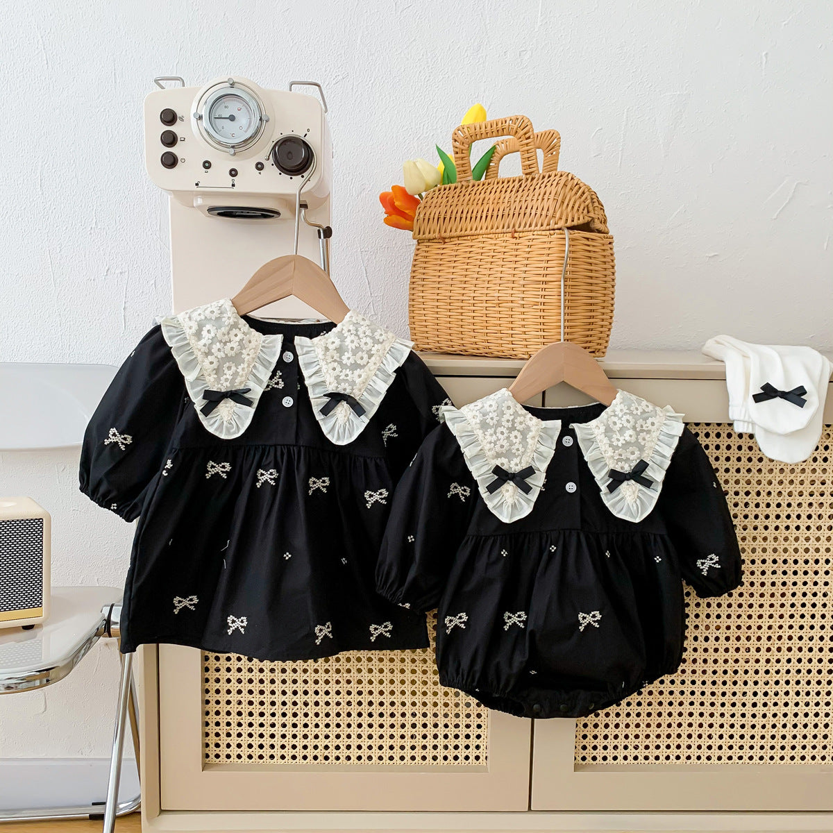 Black Matching Baby Girls Romper and Dress